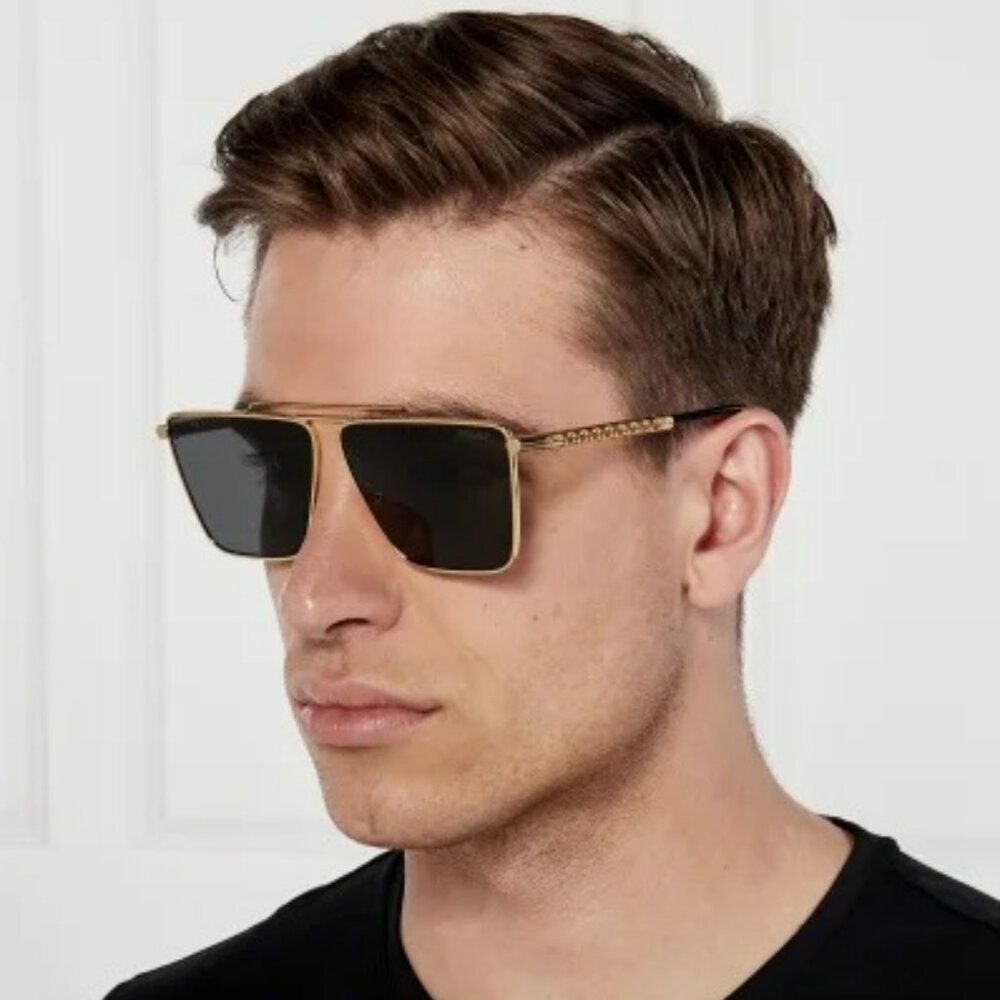 NEW Versace VE2266 100287 Gold Dark Grey Pilot Unisex Sunglasses